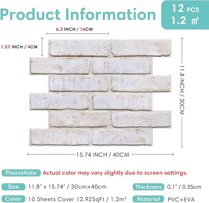 Commomy 3D Faux Brick Wall Panels Peel and Stick - 10pcs 15.74" x 11.8" | Ultralight Thin PVC Fake Brick Wallpaper Tiles Wall Covering for Home Office,Living Room Quick DIY Wall Decor(12.92 sq.ft) - Image 5