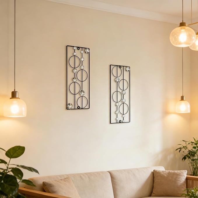 ZEXUIRU 2 Pcs Abstract Metal Art for Wall Decor Living Room Bedroom Bathroom Office Metal Bling Modern Geometric Hanging Vertical Small Iron Sculpture Plaque Pack -Black 15.7in - Image 3