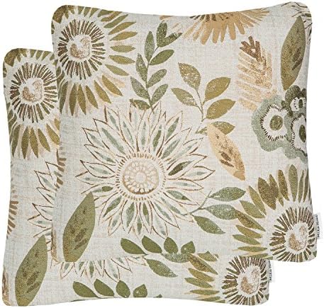 Mika Home Pack of 2 Decorative Throw Pillows Cases Cushion Cover for Sofa Couch Bed,Sunflower Pattern,20x20 Inches,Green Cream by MikaHome