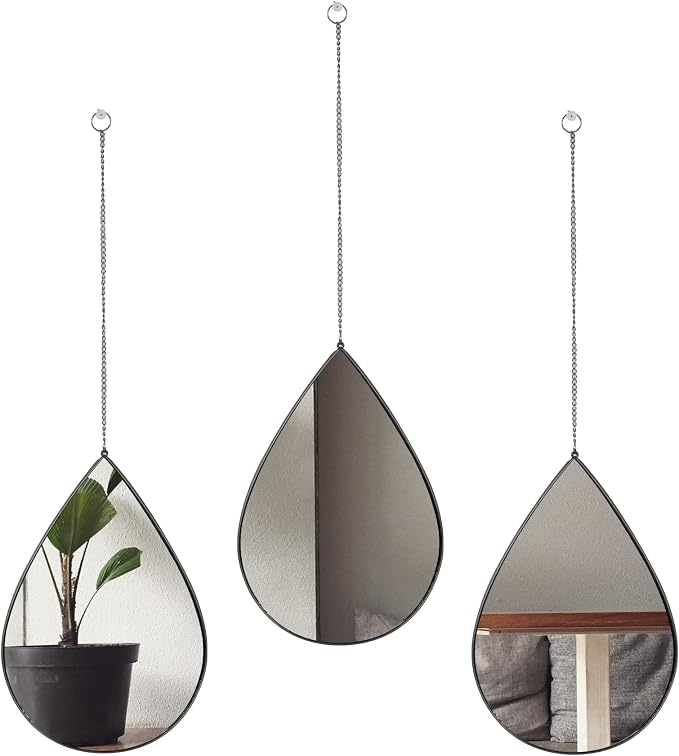 DECANIT Black Mirrors for Wall Decoration Teardrop Mirrors for Living Room Decor & Home Decor, Pack of 3 by decanit