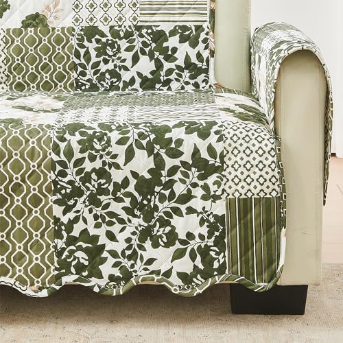 Great Bay Home Reversible Patchwork Sofa Cover - Washable Slipcover Furniture Protector with Elastic Straps - Perfect for Kids & Pets - Box-Stitched Detail (Olive/Brown) - Image 2