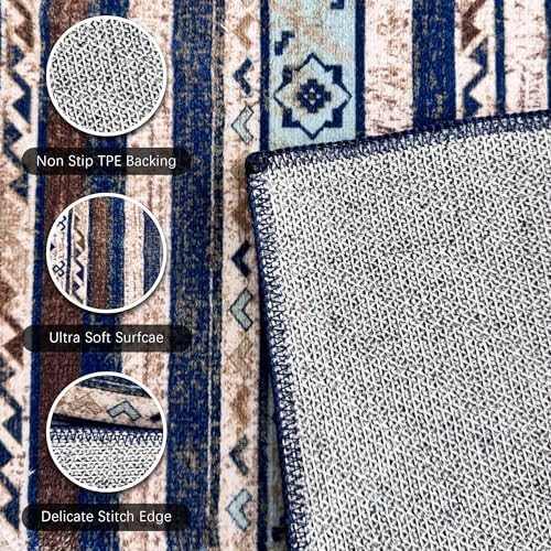 RUGSURE Washable Area Rugs 4' x 6' - 1/6 Thick - Moroccan-Inspired -Stain & Water Resistant Non-Slip - Resistant Rug for Living Room, Bedroom, Nursery, Pet & Child Friendly (Blue and Brown) - Image 6