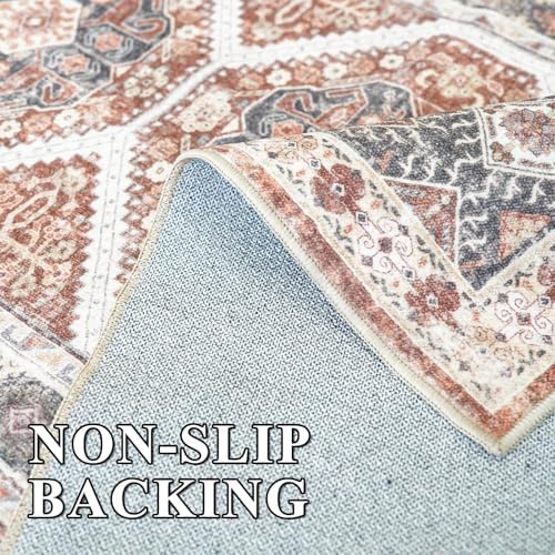 Large Rugs for Living Room: 10x14 Area Rugs Farmhouse Indoor Machine Washable Rug Non-Slip with Rubber Backed Oriental Carpets 10x14 Brick - Image 5