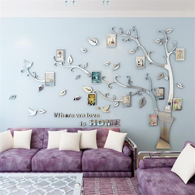 3D Tree Wall Stickers - DIY Photo Frame Tree Wall Decal Family Photo Frame Sticker Murals Wall Decor Living Room Bedroom TV Background Home Decorations (XXL:131 * 95in,Silver Left) by guangmu
