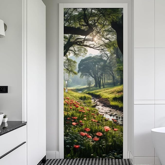 REDAMANCY Red Wildflower Forest Creek Peel and Stick Wall Stickers Vinyl 3D Mural Decals Decor Modern Wallpaper Self-Adhesive, Waterproof, Removable by Unknown