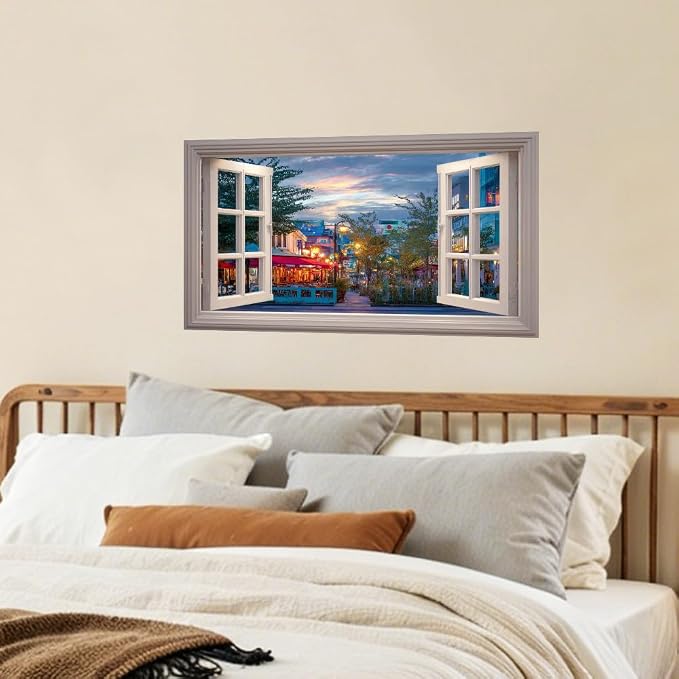 European Cafe City Kitchen Backsplash Peel and Stick, 30x16 in | Window view of evening cafe street with warm lanterns and awnings; flat 2D waterproof peel and stick; wipe clean; 30x16 in - Image 7