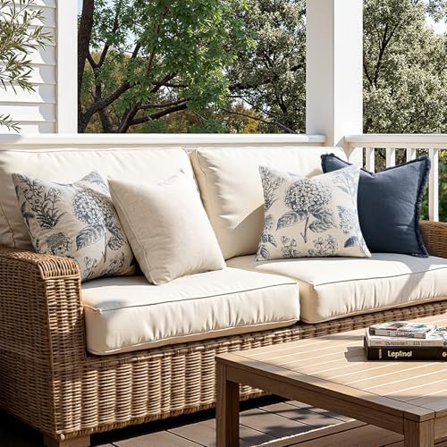 Set of 2 Euro Floral Pillow Covers 24x24 Inch Light Blue - Image 6