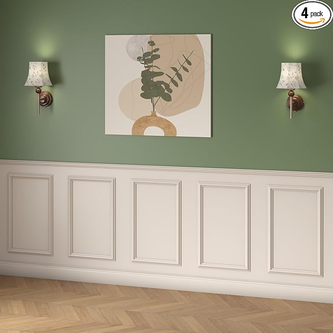 4 Set Peel and Stick Wall Molding Trim Kit, Premade Wainscoting Panels, White Pre Cut Wall Panels for Interior Wall Decor, DIY Home Decoration Picture Frame (12 x 24 Inch) by Unknown