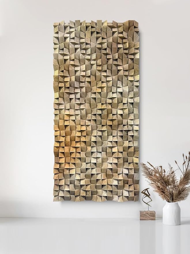 LIUZEYUE - Large Abstract Wood Art, Handcrafted Triangular Blocks, Statement Piece for Spacious Wall Above Sofa 27.6"x55.1" - Image 7