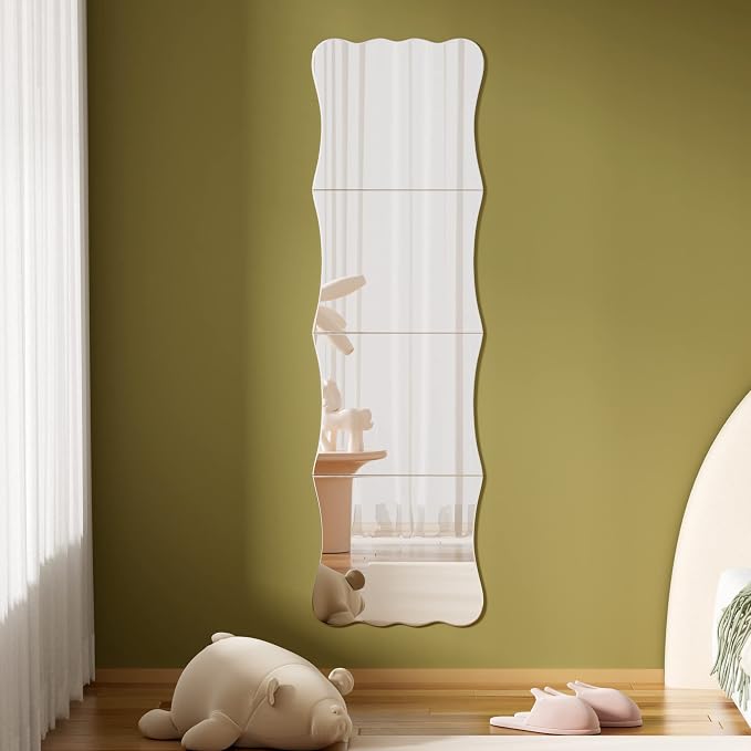 Wavy Shatterproof Full Length Wall Mirror Tiles, 47" x 14" (4 Pack 14" x 12"), Unbreakable Acrylic Safety Body Mirror for Kids, Baby, Toddler, Playroom, Dorm, Door & Gym, Frameless Non-Glass - Image 6