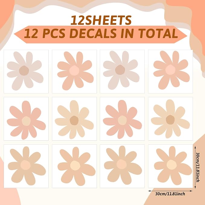 TaoBary 12 Sheet Large Daisy Wall Sticker Decal Boho Flower Wall Decal | Big Flower Wall Sticker, Floral Decal, Daisy Bedroom Room Decor, Removable Peel and Stick, Nursery Home Wall Decor - Image 2