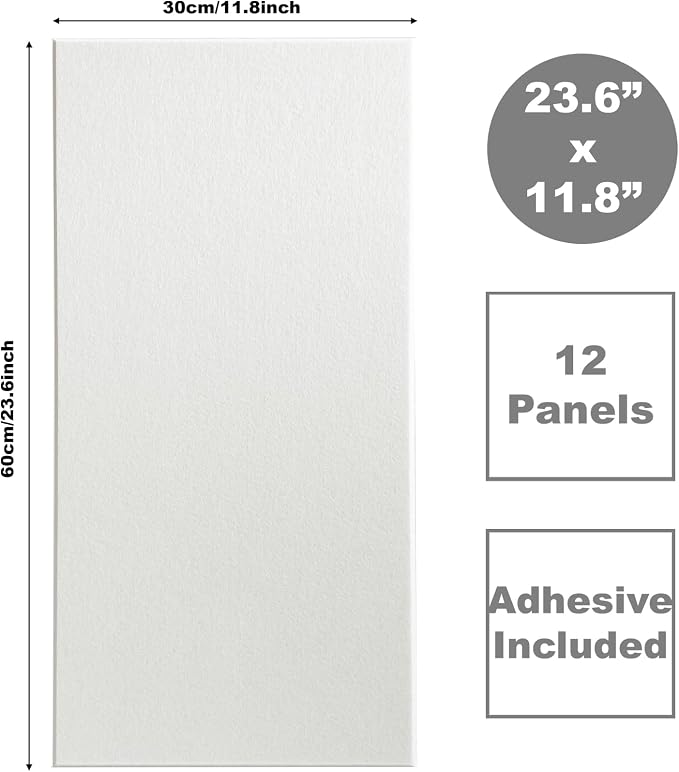 Acoustic Panels 12-Pack Soundproof Wall Panels 24"X12"X0.35" Sound Panels High Density Sound Dampening Panels - White - Image 2