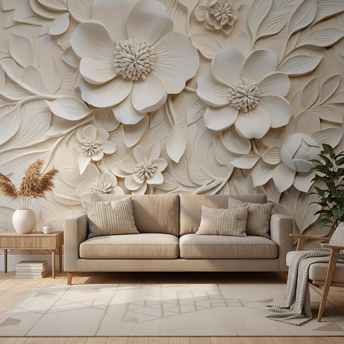 3D Relief Floral Peel and Stick Mural Wallpaper Magnolia Wall Mural | 137"x96", Self Adhesive Canvas, for Bedroom Living Room Bathroom, Seamless, No overlapping - Image 2