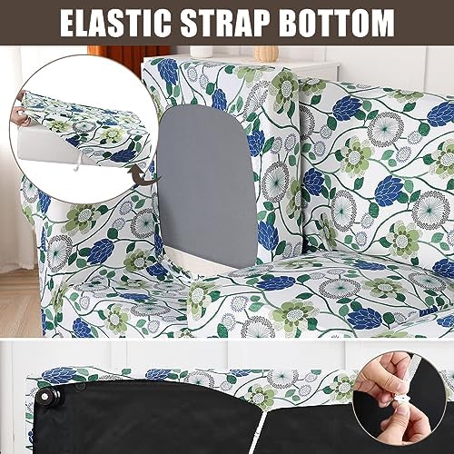 SearchI Stretch Sofa Cover Printed Couch Cover, Floral Pattern 3 Pieces Loveseat Slipcover with 2 Separate Cushion Cover, Washable Furniture Protector for Living Room(Loveseat, Green Flowers) - Image 4