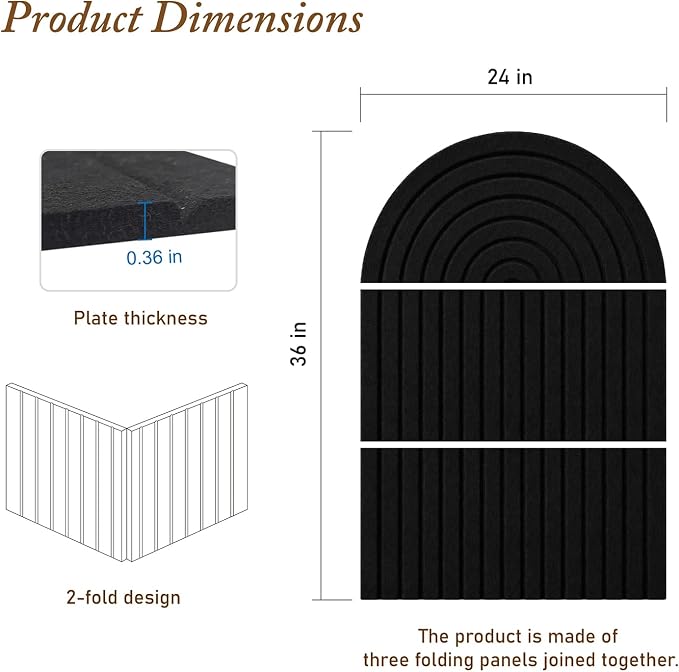 Large Arched Felt Bulletin Board, Sized 36" x 24" for Office & Wall Decor – 6 Customizable Adhesive Tiles with Pins are Perfect to Display Your Photos (Black-A) - Image 2