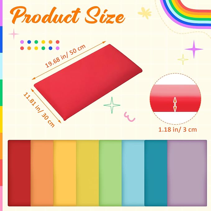 Hahafelt 8 Pack Wall Padding for Playroom Peel and Stick Headboard 19.69" x 11.81" x 1.18" 3D Anti Collision Upholstered Wall Panels Self Adhesive Headboard Panel for Protection(Rainbow Colors) - Image 2