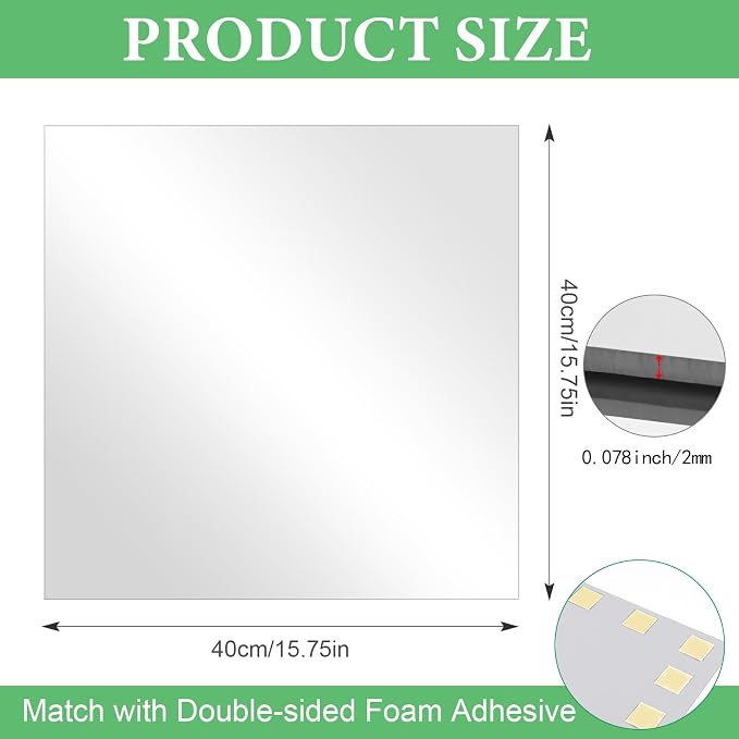 16 x 16 in Glass Mirror Tile for Wall, 2mm Thick Square Wall Mirror - Image 3