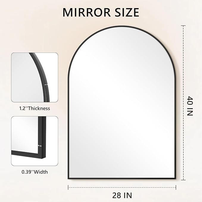 Arched Bathroom Mirror for Wall, 40" x 28" Metal Frame Vanity Mirror, Black - Image 7