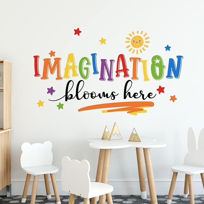Mfault Imagination Blooms Here Kids Playroom Classroom Wall Decals Stickers, Watercolor Sun Star Baby Boys Girls Nursery Decoration Bedroom Art, Neutral Preschool Toddlers Daycare Room Decor | Watercolor Sun Star Baby Boys Girls Nursery Decoration Bedr... - Image 3