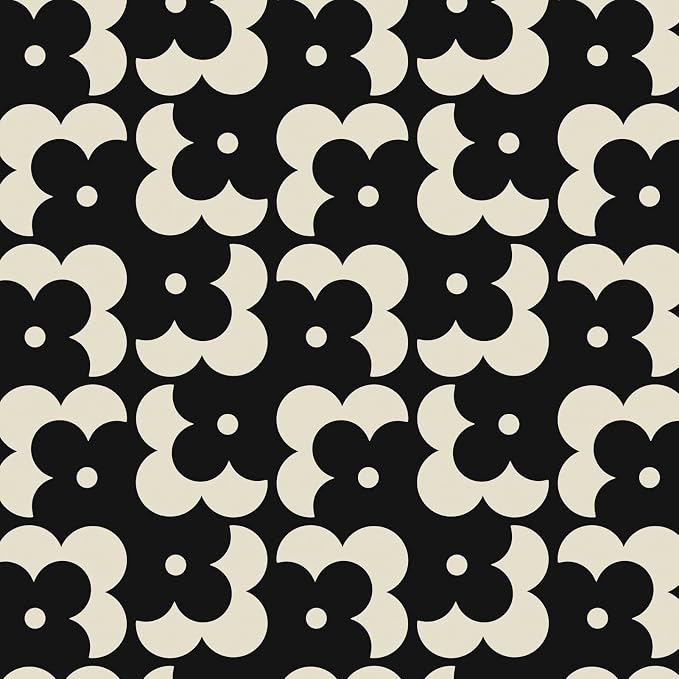 Ismoon Geometric Peel and Stick Wallpaper Boho Black and Beige Contact Paper 393"x17.3" Vintage Floral Wallpaper Removable Self-Adhesive Wall Paper Waterproof for Bathroom Wall Decor Vinyl by Ismoon