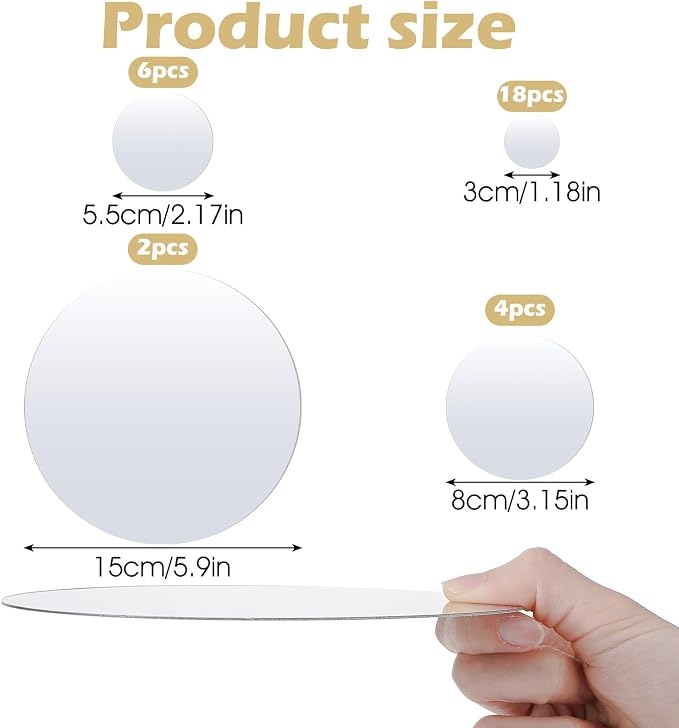 30 Pcs Round Mirror Tiles Self Adhesive, Mirror Wall Decals, Circular Glass Stick On Mirrors, Circle Mirrors for Wall Decor for Bedroom, Bathroom, Living Room, Door, 4 Sizes - Image 2