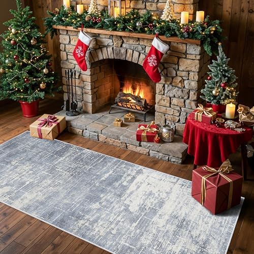 2x6 Non-Slip Entryway Area Rugs: Washable Stain Resistant Kitchen Carpet Low Pile Printed Doormat Soft Nursery Runner Vintage Abstract Floor Mat for Hardwood Bedroom Home Decor for Family(2x6,Blue) by HYHAOYUNLAI
