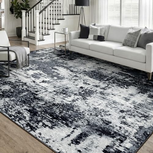 RELEANY Washable 6'x9' Abstract Area Rug for Living Room Black White by RELEANY