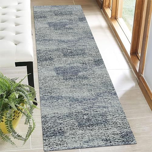 RUGSURE Washable Area Rug - 1/6 Thick - Stain & Water Resistant Non-Slip - Resistant Rug for Living Room, Bedroom, Nursery, Pet & Child Friendly, Vintage Charm Area Rugs (Grey+LightTeal, 2'6'' x 8') by RUGSURE
