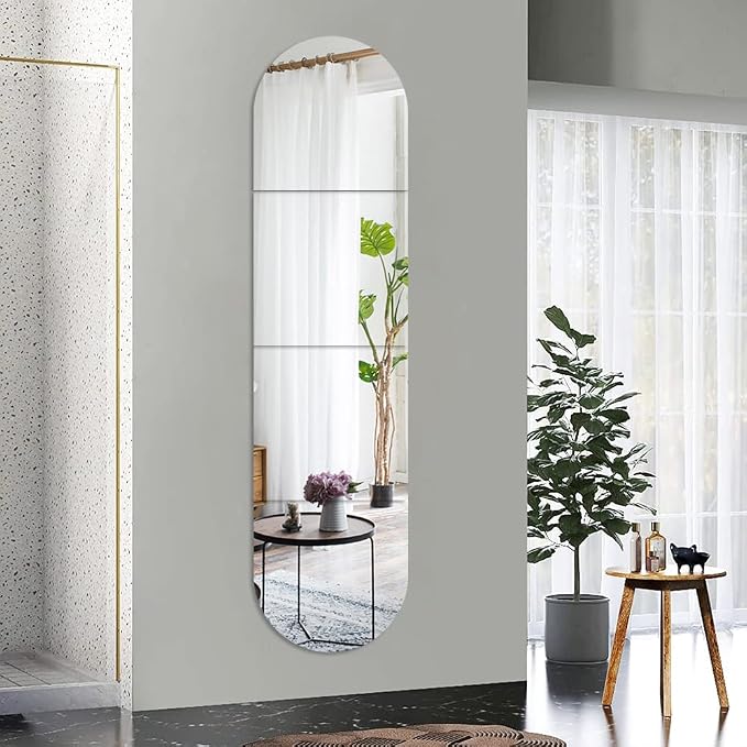 Full Body Length Mirrors for Walls, 12x12" 4pcs Acrylic Plexiglass Mirror Wall-Mounted Stick On Frameless Square Makeup Large Long Mirror Home Workout Gym Hallway Mirror Dorm Floor Tile Self Adhesive by Lokiiz