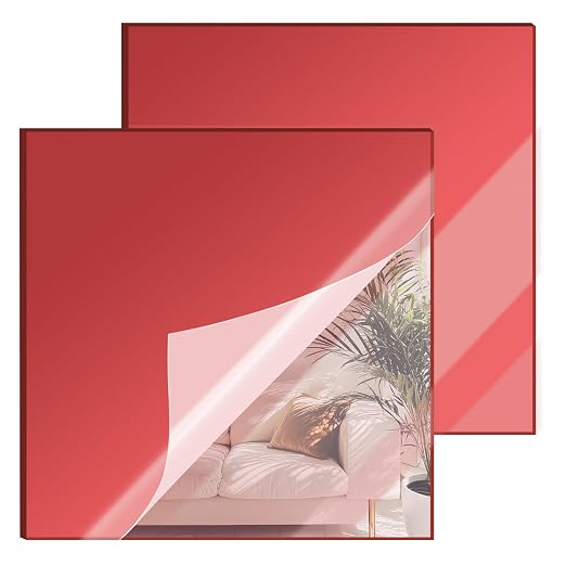 8x8 Inches Deep Red Mirror Acrylic Sheet – 2 Pcs Reflective Acrylic Panel for DIY Crafts, Home Décor & More (20x20 cm) by SAKRNIC