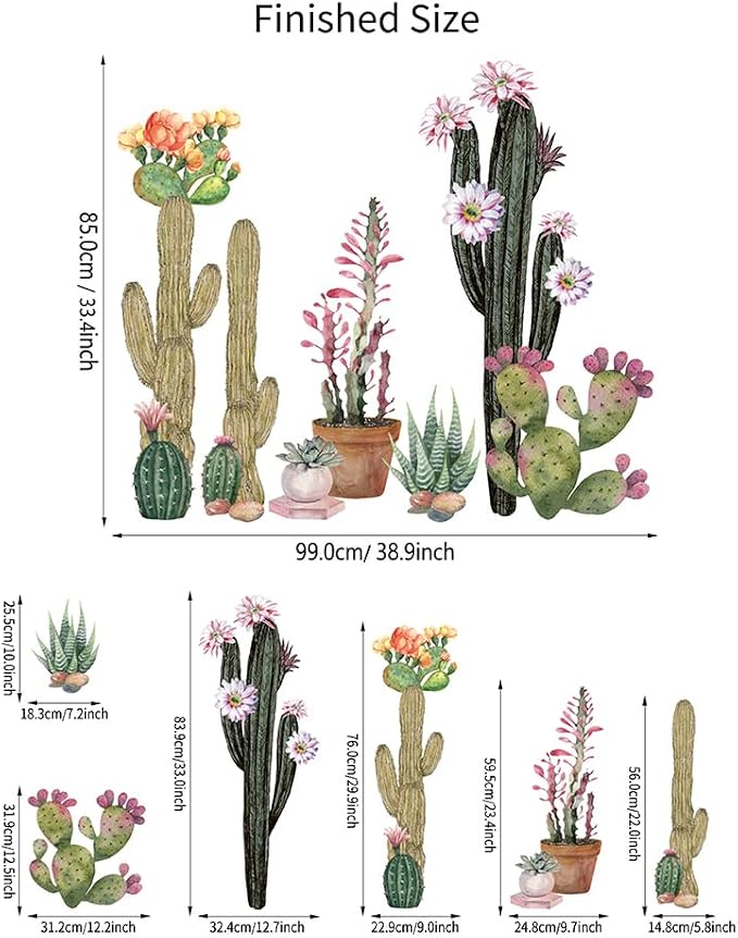 Cactus Wall Stickers Boho Cacti Wall Decal Tropical Green Plant Wall Art Decor Peel and Stick Flower Potted Wall Sticker for Living Room Bedroom - Image 6