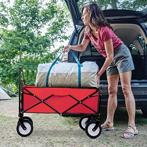 FDW Collapsible Wagon Folding Beach Grocery Garden Cart with 4 Universal Wheel for Shopping Park Picnic, Trip, Outdoor Activities, Camping(Red) - Image 6