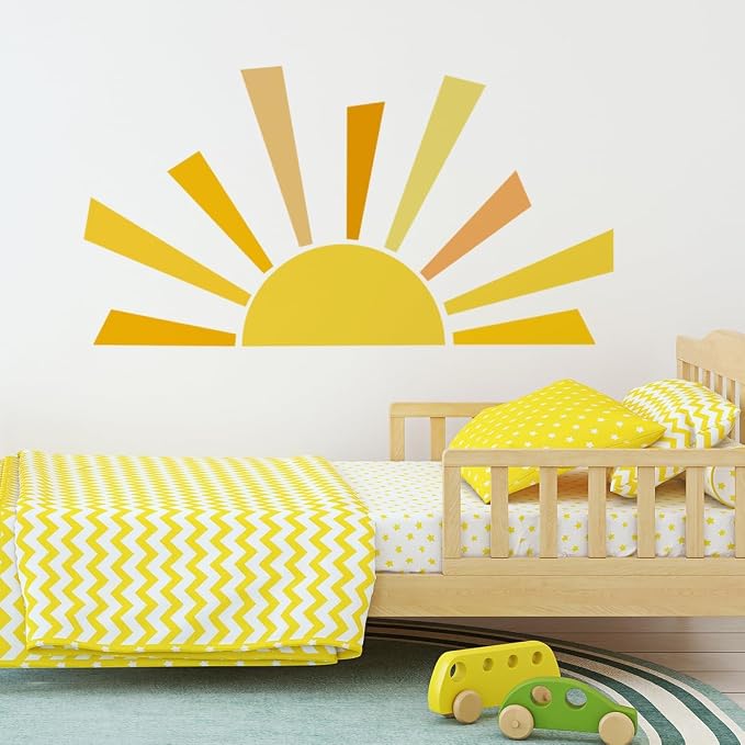 53x29.9 Inch Boho Half Sun Wall Decal Large Wall Decal Sunshine Wall Stickers Vinyl Wall Decals Removable Peel and Stick Wall Stickers for Classroom Nursery Room Playroom Decor by Denylopro