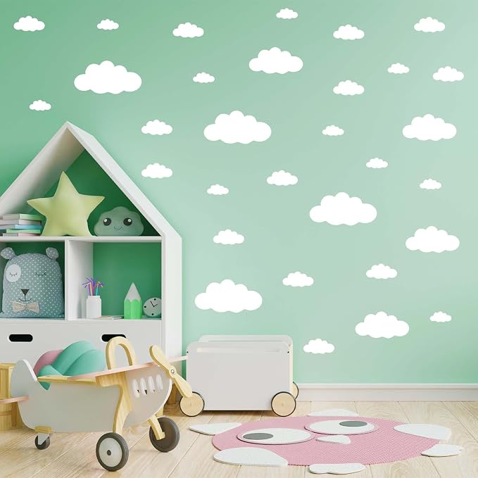 62PC White Cloud Wall Decals, Removable Wall Stickers | 4 Sizes, Aesthetic Nursery Decals, DIY Kids Bedroom, Living Room, Classroom Decals - Image 4