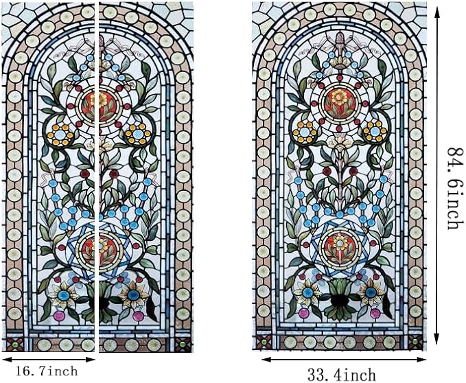 artfanke 3D Stained Glass Door Sticker Peel and Stick 33.5"x84.6"- Self-Adhesive Door Murals Wallpaper Decal for Living Room Bedroom Decor(2 Sheets/Set) - Image 6