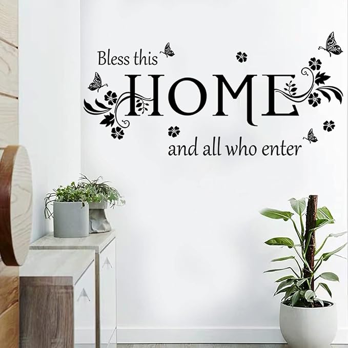 Black Vinyl Wall Sticker Wall Word Quotes Bless This Home and All who Enter Wall Decals Flowers Butterfly Wall Decor Sticker for Entryway Living Room Home Decor. - Image 4