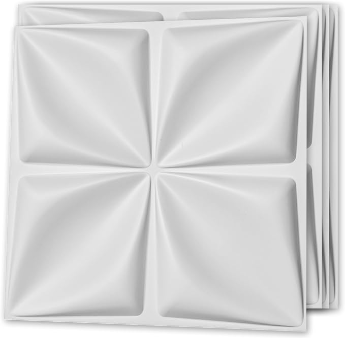 Art3d 19.7" x 19.7" (Pack of 12) 3D Wall Panels Lucky Leaves PVC Wall Panel for Inter Decoration, Living Room, TV Background, Office, White by Art3d