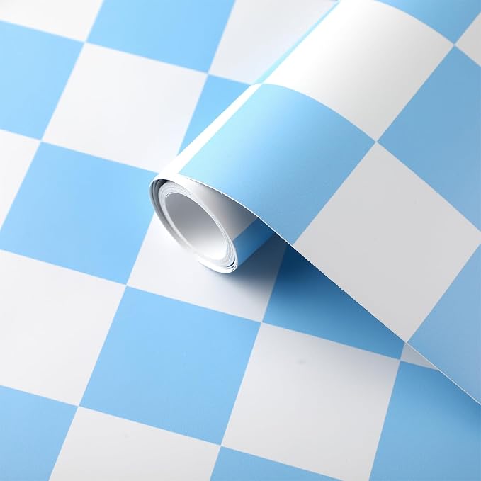 Drydiet Checkered Peel Stick Contact Paper Blue Gray 15.75'' X 118" | Waterproof Self-adhesive Tile for Bathroom, Cabinet Walls, Vintage Gingham Funky Decor, Removable Peel off Wallpaper - Image 2