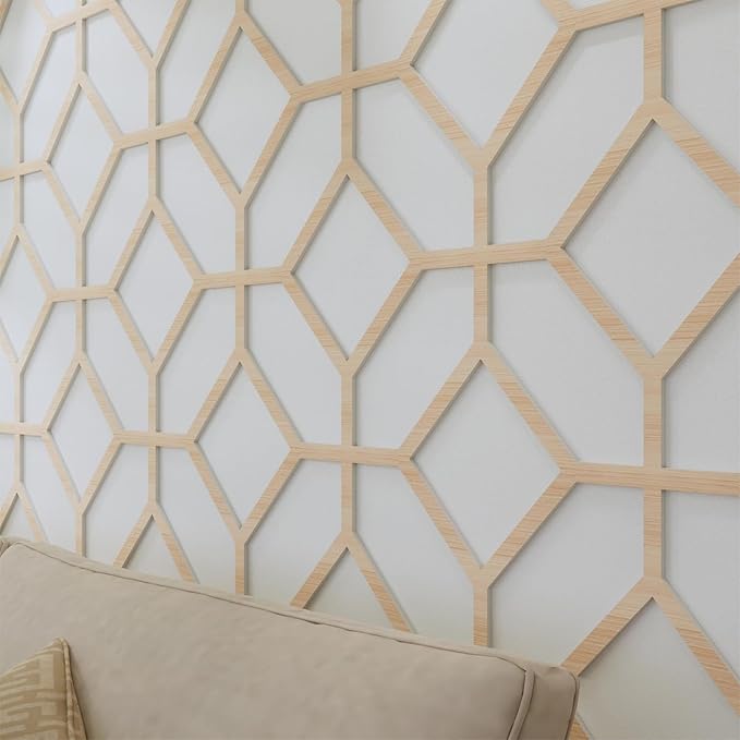 8PCS PVC Modular Decorative Fretwork Wall Panels for Living Room Lobby Bedroom, Cross Grid-Oak Faux Oak Wood Texture by Unknown