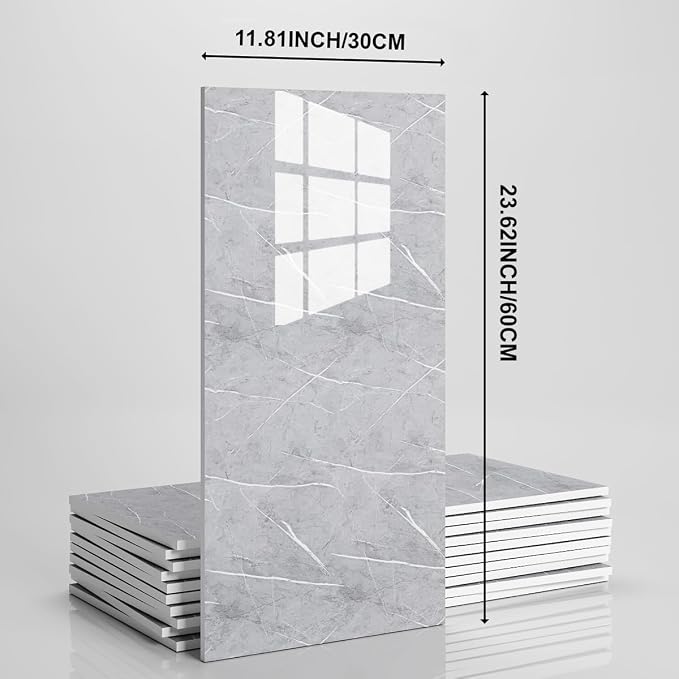 10 PCS Marble Peel and Stick Wall Panels 23.6"x11.8" Sticker | Self Adhesive, PVC, Waterproof Backsplash Tile for Bathroom, Kitchen, Living Room, Style12 - Image 2