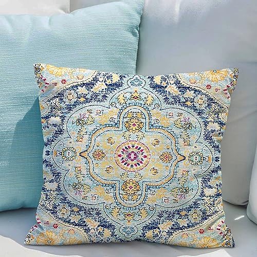 Snycler Boho Throw Pillow Covers 20x20 inch Set of 2 Burnt Blue Yellow Terracotta Rust Colored Throw Pillows Boho Home Decor for Bedroom Living Room Couch & Sofa (No Inserts) - Image 6