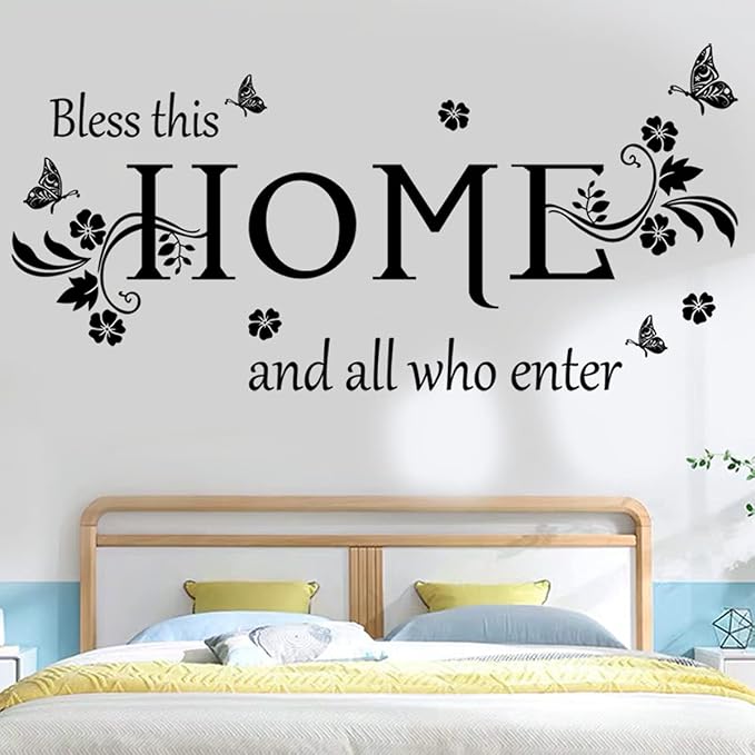Black Vinyl Wall Sticker Wall Word Quotes Bless This Home and All who Enter Wall Decals Flowers Butterfly Wall Decor Sticker for Entryway Living Room Home Decor. - Image 5