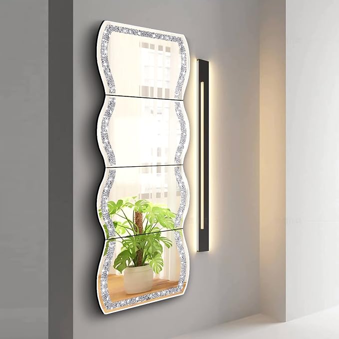 ZOLAPI Wave Pattern Crushed Diamond Body Mirror Set - 4pcs 11x15 inch Dressing & Makeup Mirror for Decor, Gym, Door (11x15 inch 4pcs) - Image 3