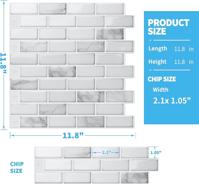 Art3d 10-Pack Peel and Stick Stone Backsplash Tile, 12" x 12", White Marble | Strong Adhesion, Lightweight, Cuttable, Waterproof, Fadeless, Crack Resistant, for Kitchen, Bedroom, Ideal for Recently Moved - Image 7