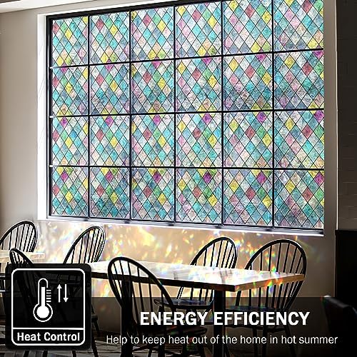 Stained Glass Window Film, Window Privacy Films, Colorful Lattice Window Tint, Rainbow Glass Decals Stickers for Home Anti UV 35.4x157.4 inche - Image 5