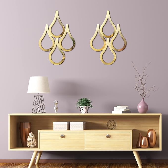 Weysat 2 Pieces Teardrop Wall Mirror Hanging Wall Mounted Decorative Accent Mirror for Home Living Room Bedroom Bathroom, 15.7 x 11 Inch(Gold) - Image 6