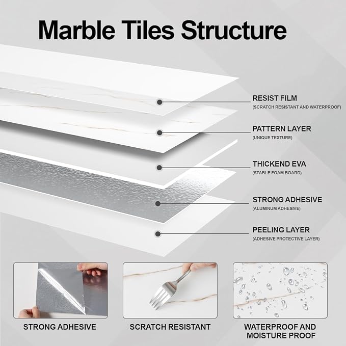 10 PCS Marble Peel and Stick Wall Panels 23.6"x11.8" Sticker | Self Adhesive, PVC, Waterproof Backsplash Tile for Bathroom, Kitchen, Living Room, Style5 - Image 5