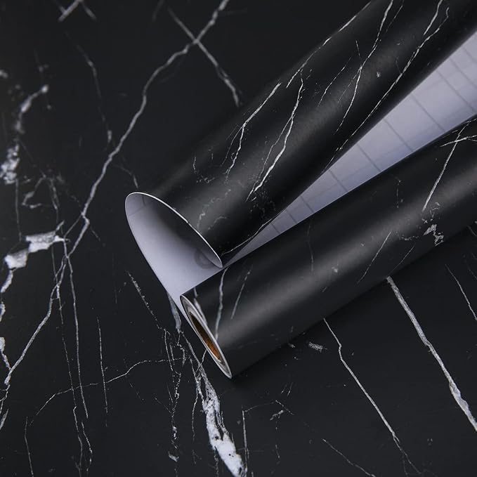 Marble Contact Paper Black Peel and Stick Wallpaper for Kitchen Countertop | 11.8"×78.7" Black/White Matte Paper Self Adhesive Removable Waterproof Wall paper for Cabinet Covers by practicalWs