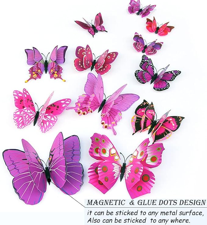 OPSEAM 3D Butterfly Wall Decor Butterfly Decorations Stickers with Magnets | 48 PCS Purple,12 Styles Double Layer Butterfly for Classroom Decoration,Locker Refrigerator, Reusable,Waterproof - Image 5
