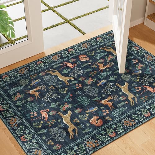 DUKINO 2x3 Entryway Rug, Washable Door Mat Animal Kitchen Rug, Navy Blue by DUKINO
